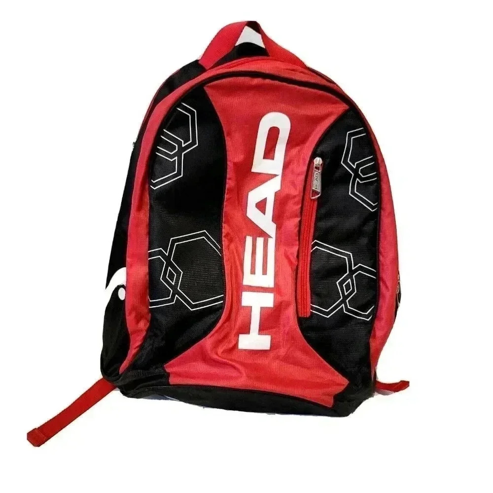 Head Backpack Adjustable Straps 5 Zipper Areas Red Black White 18" x 13" x 8.5"